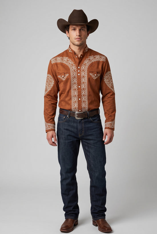 Camisa Vaquera Ladrillo con Bordado: Estilo y Personalidad en Cada Prenda