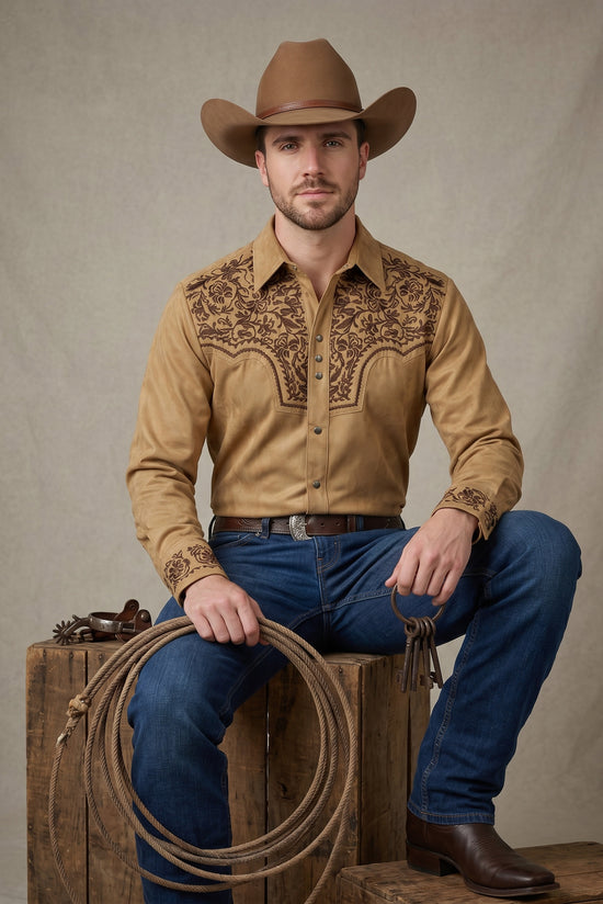 Camisa Floral Camel con Bordado: Estilo y Comodidad para Cada Ocasión