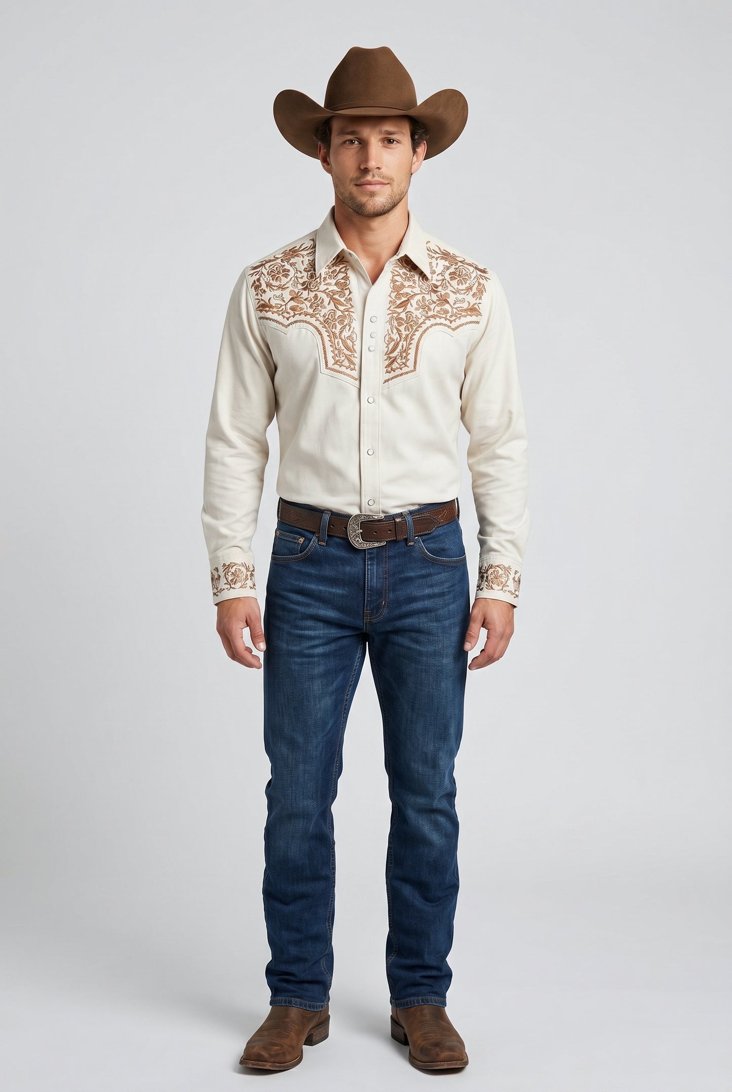 Camisa Flores Hueso Cobre