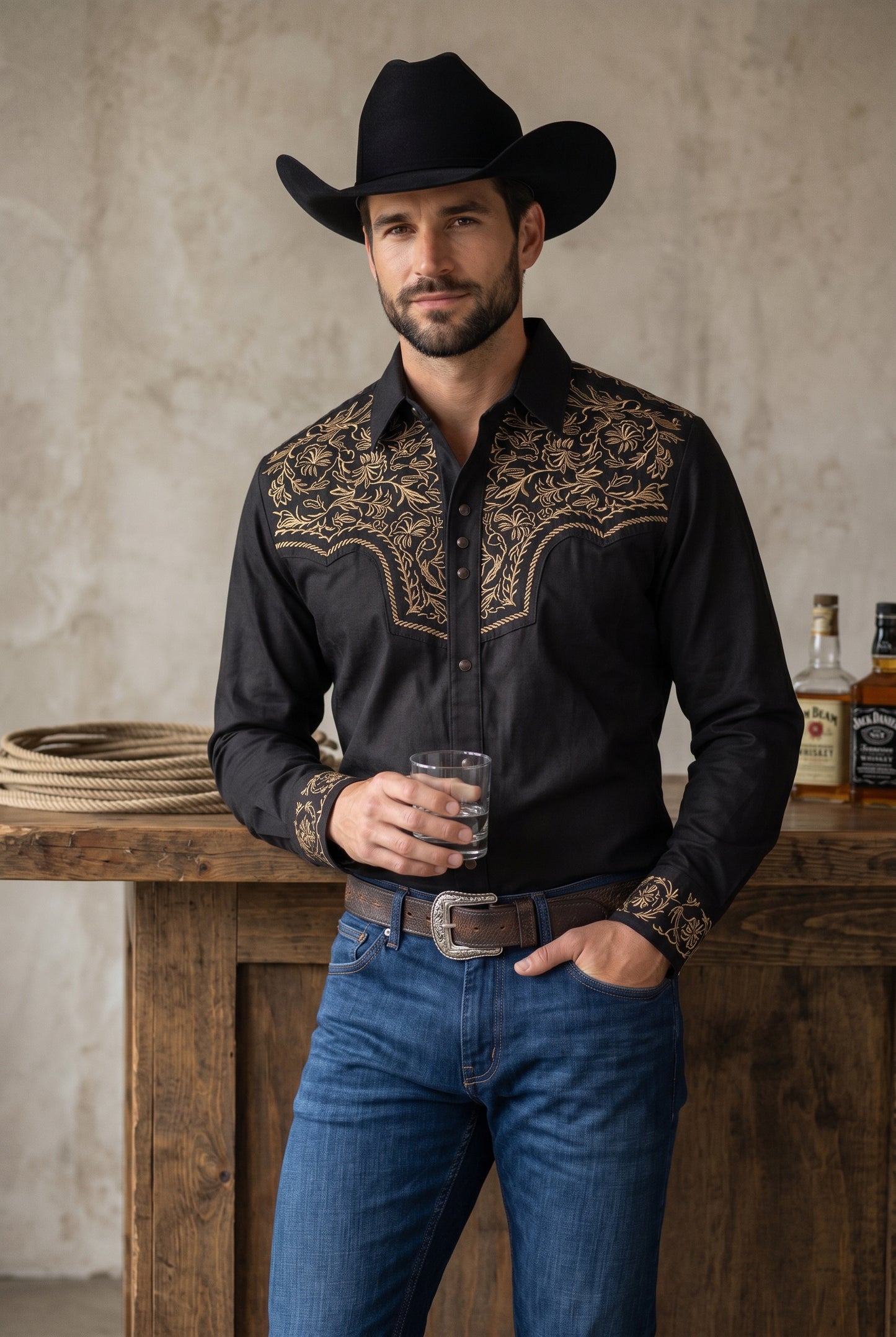 Camisa Flores Negro Oro