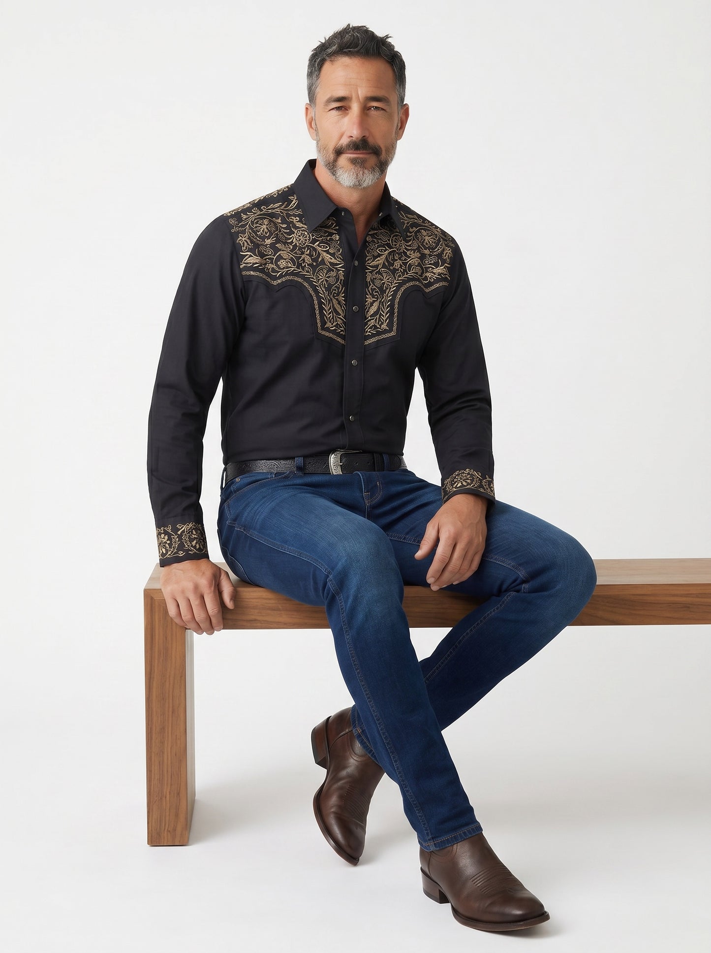Camisa Flores Negro Oro