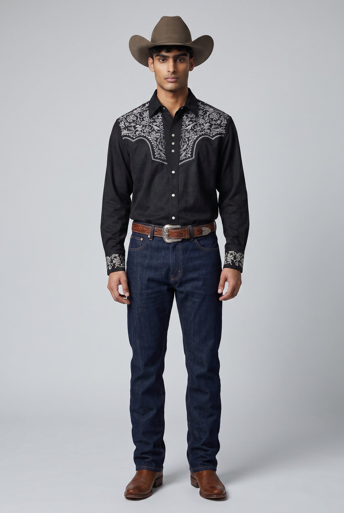 Camisa Flores Negro Plata