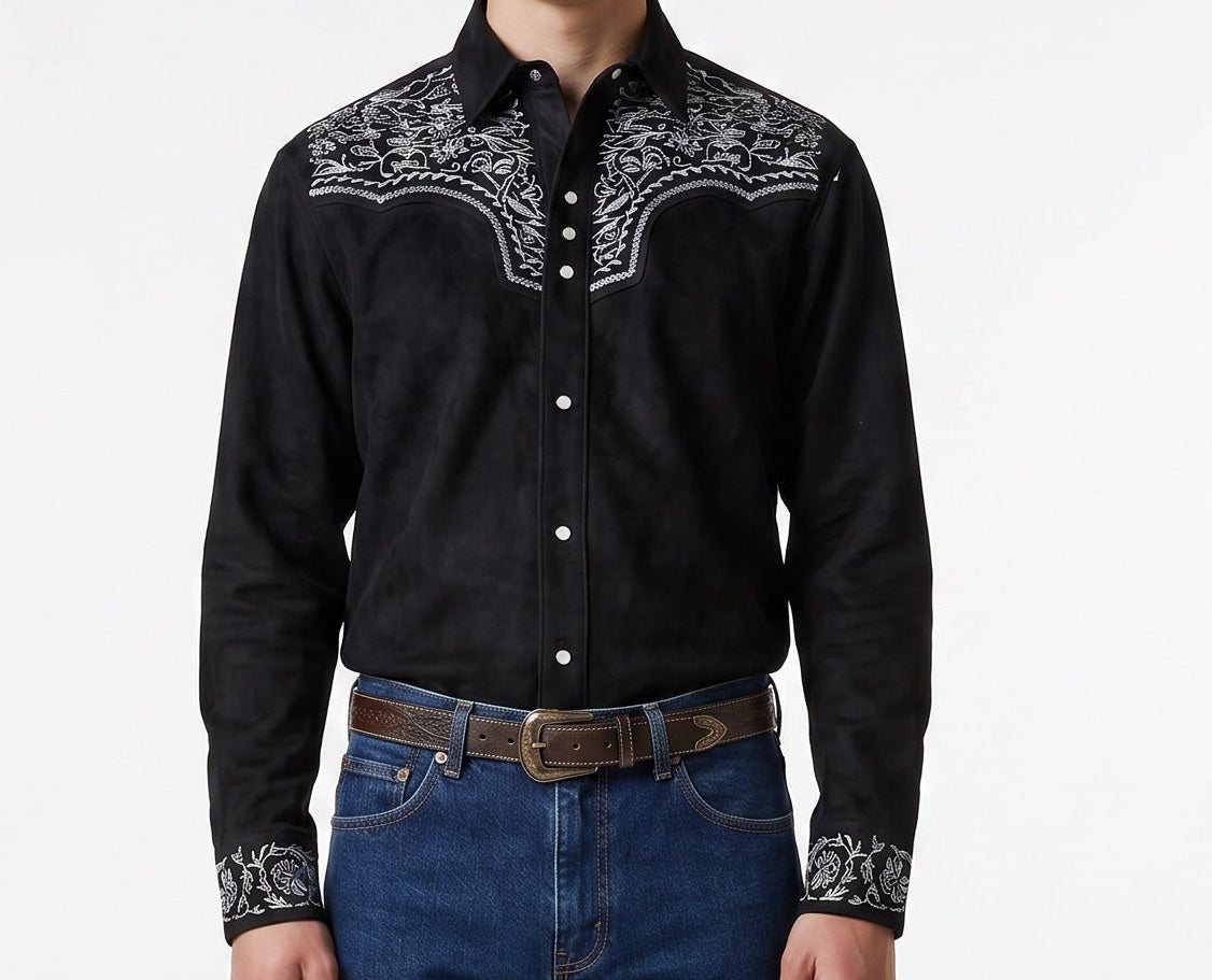 Camisa Flores Negro Plata