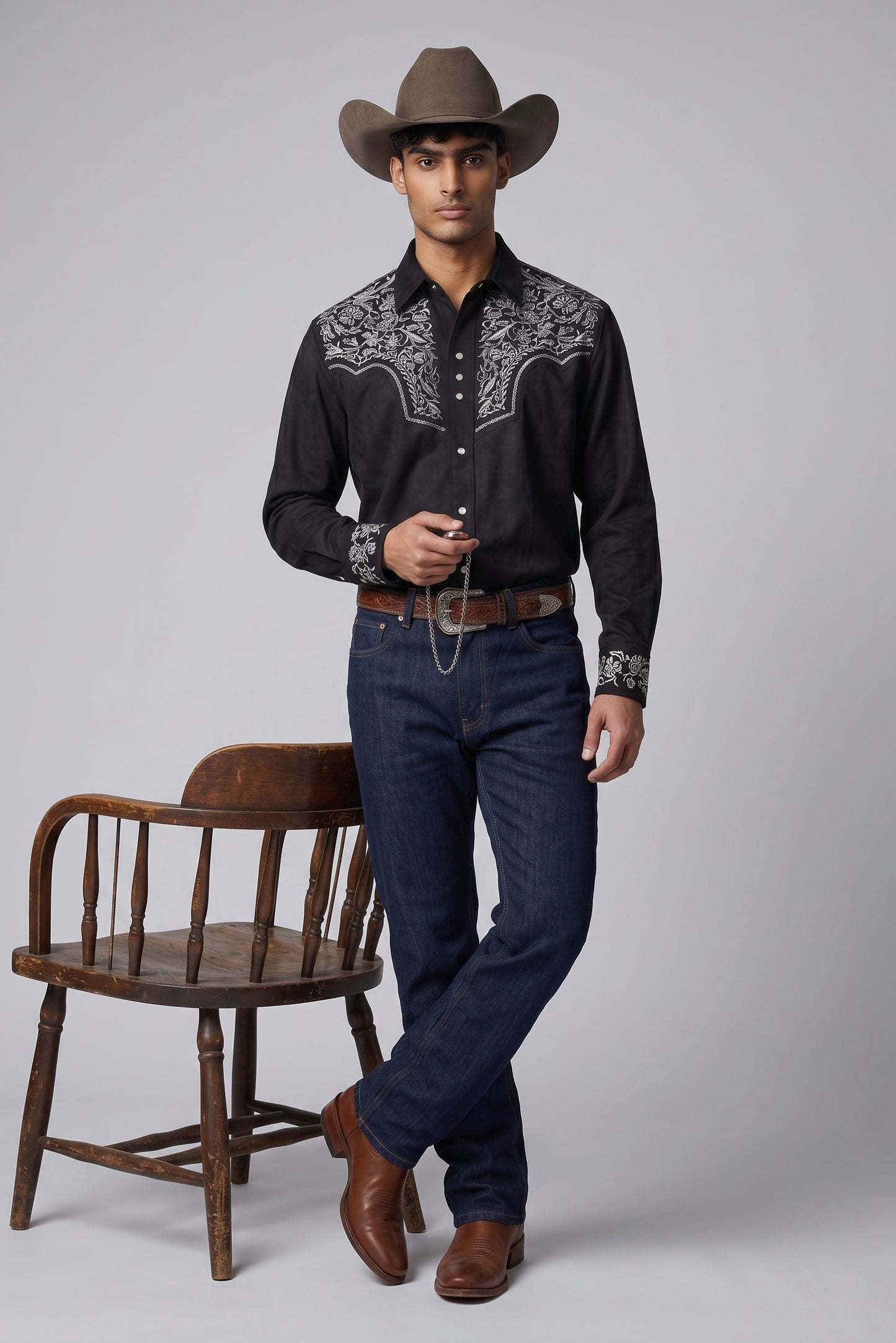 Camisa Flores Negro Plata
