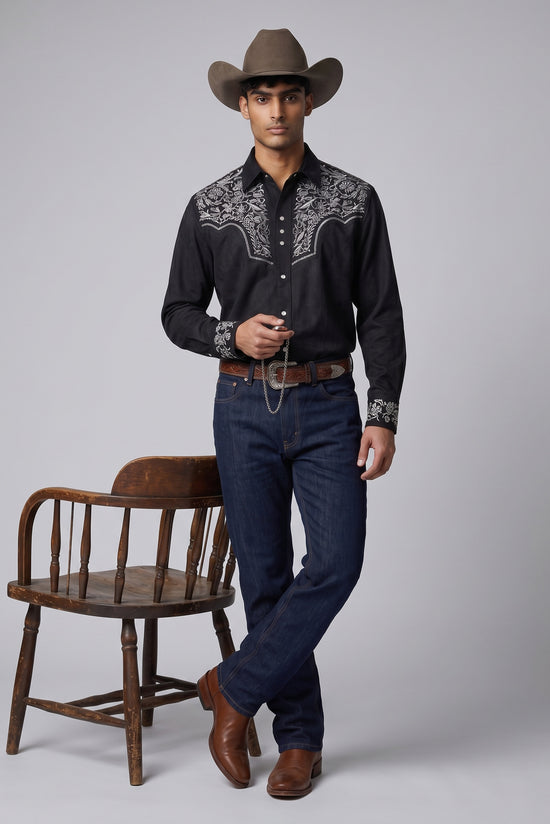 Camisa Flores Negro Plata