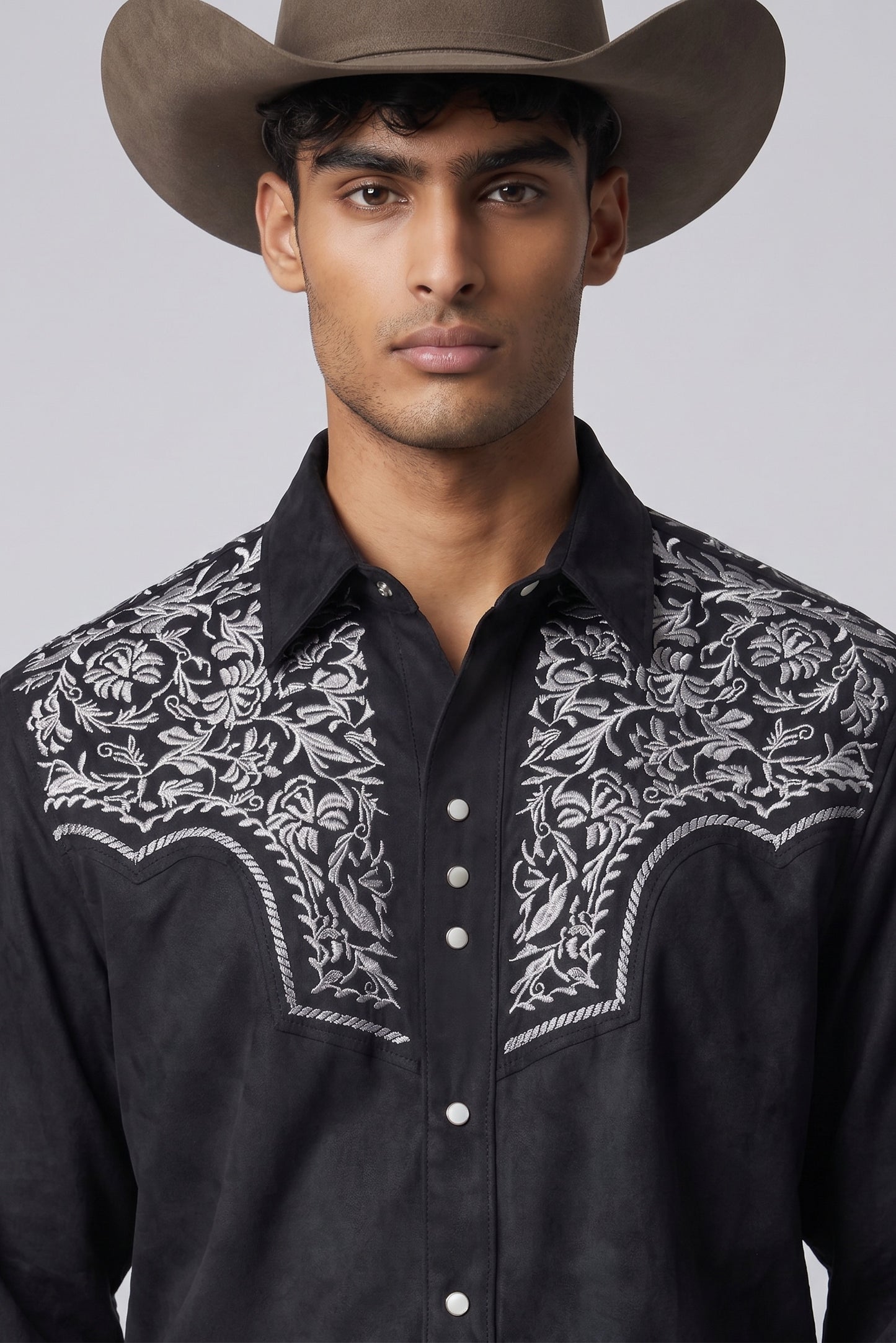 Camisa Flores Negro Plata