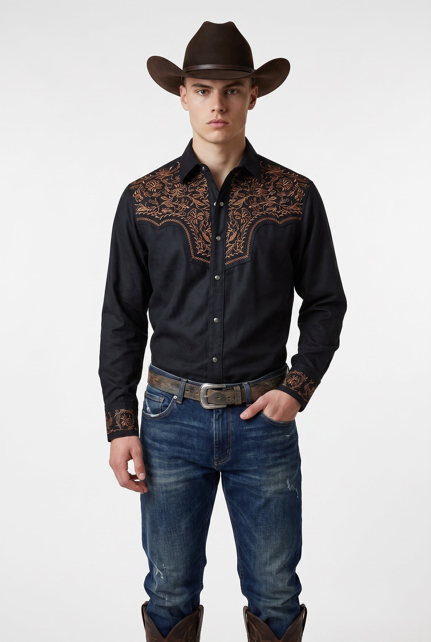 Camisa Flores Negro Cobre
