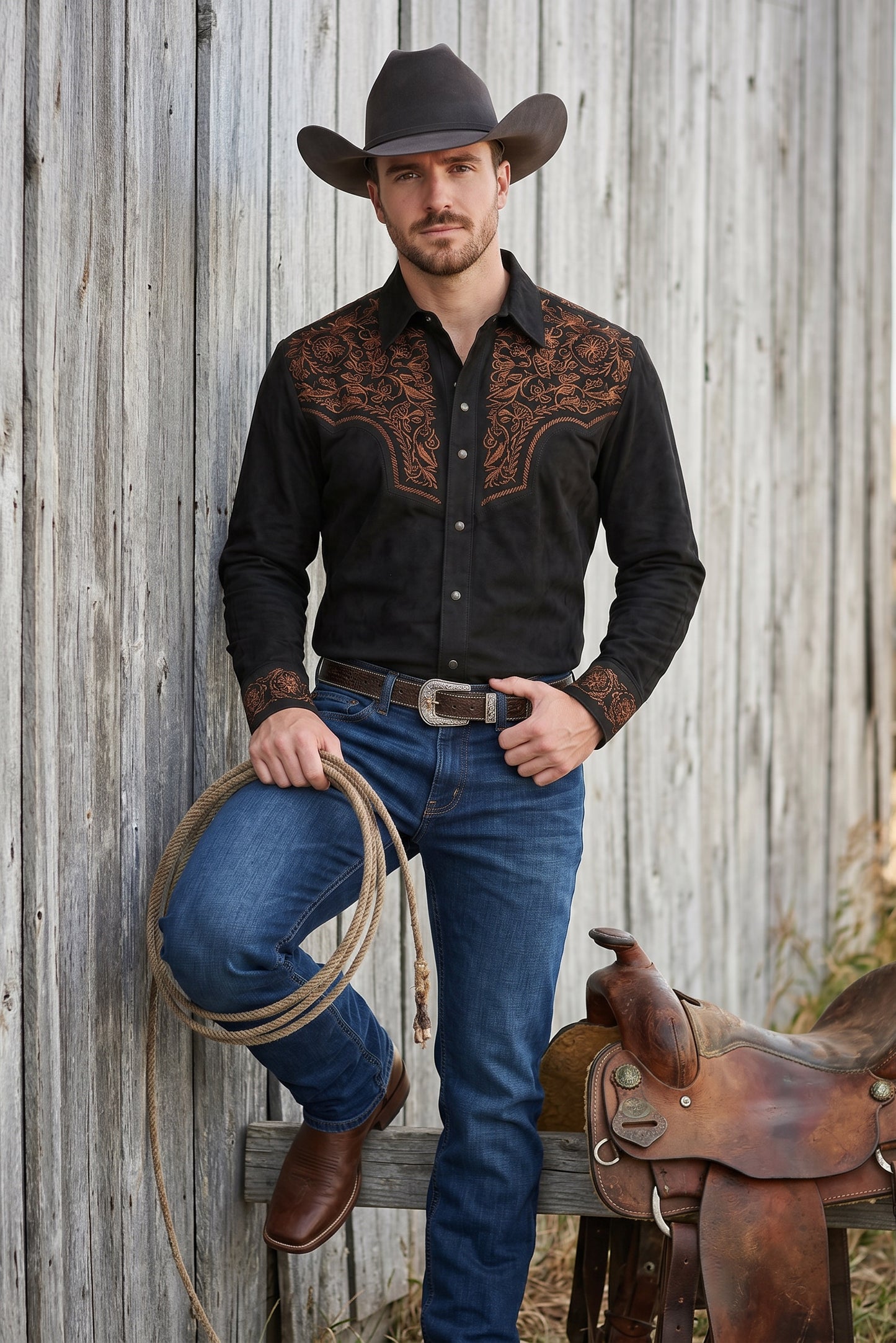 Camisa Flores Negro Cobre