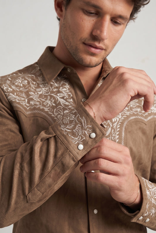 Camisa Flores Topo Hueso