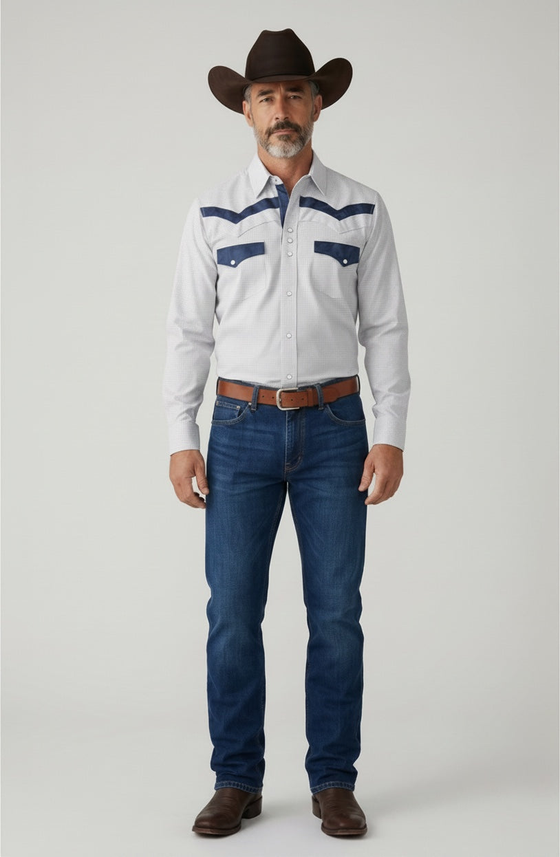 Camisa Rodeo Blanco Marino
